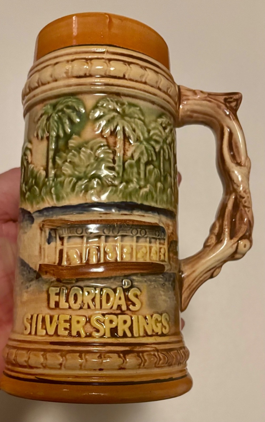 1960s Silver Springs Florida Souvenir Ceramic Beer Stein Mug