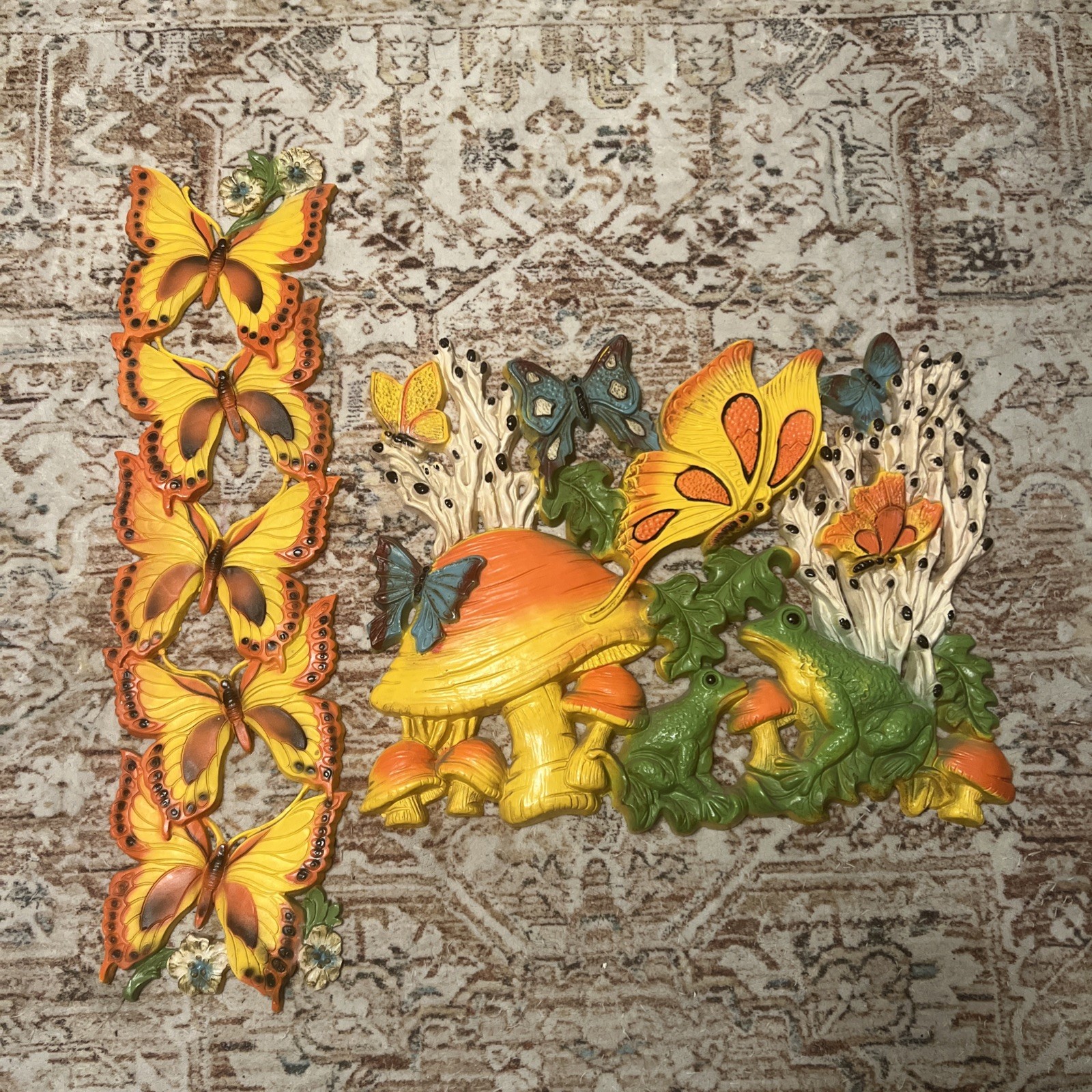 Vintage 1970\'s Homco Mushroom Butterfly Frog Plastic Wall Plaque + Butterflies Vintage 1970\'s Homco Mushroom Butterfly Frog Plastic Wall Plaque + Butterflies
