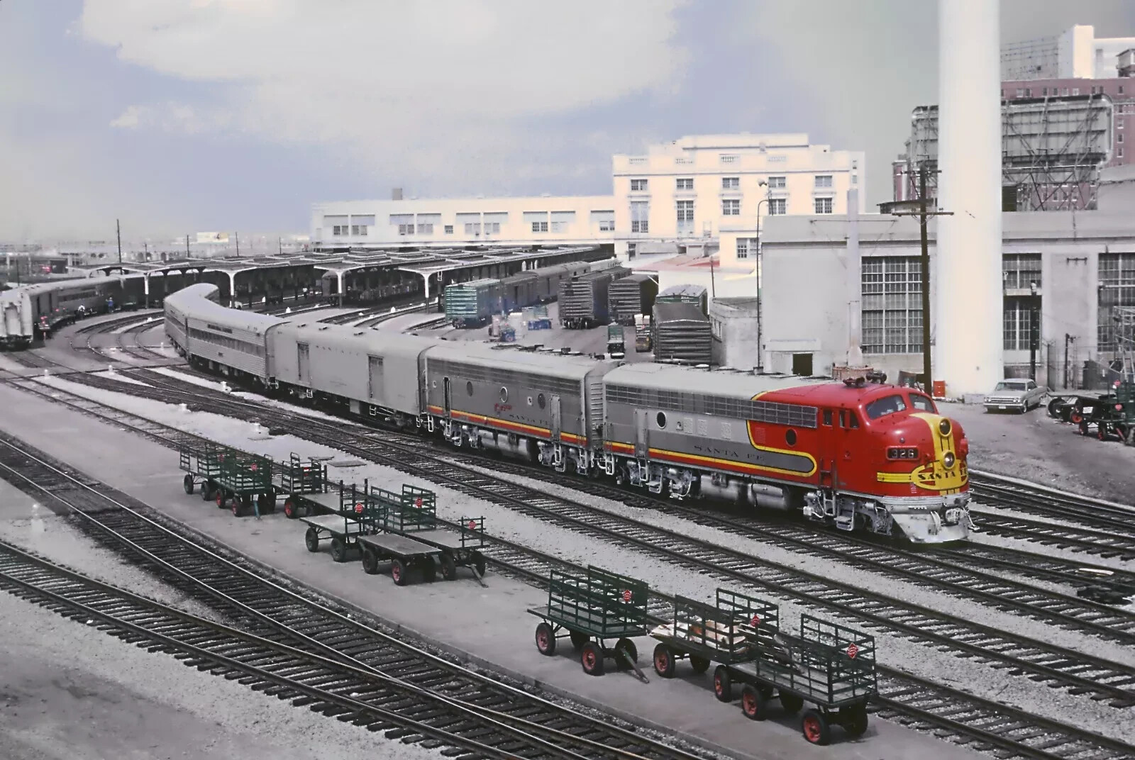 ATSF EMD F7A No 326 8 x 10 Photo w Texas Chief, Dallas Union Terminal March 1967 ATSF EMD F7A No 326 8 x 10 Photo w Texas Chief, Dallas Union Terminal March 1967