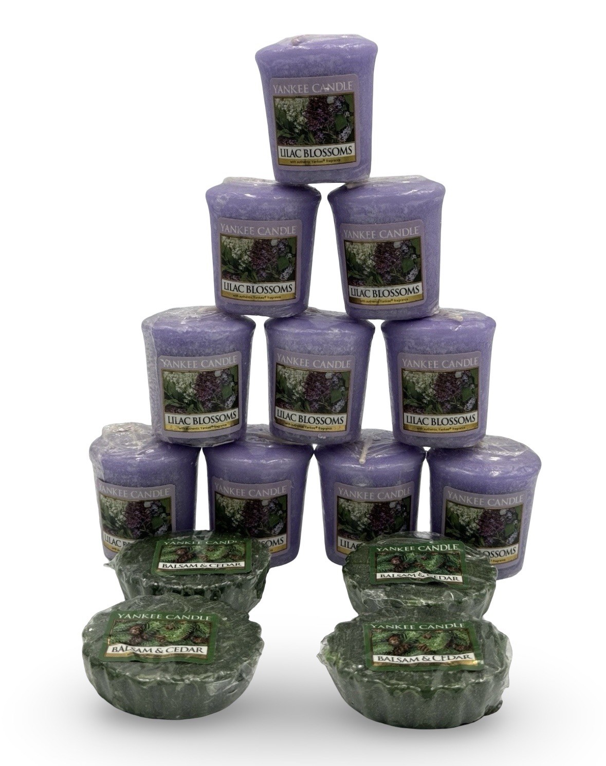 Retired Yankee Candle 10 Lilac Blossoms Votives & 4 Balsam Cedar Melts Lot Of 14