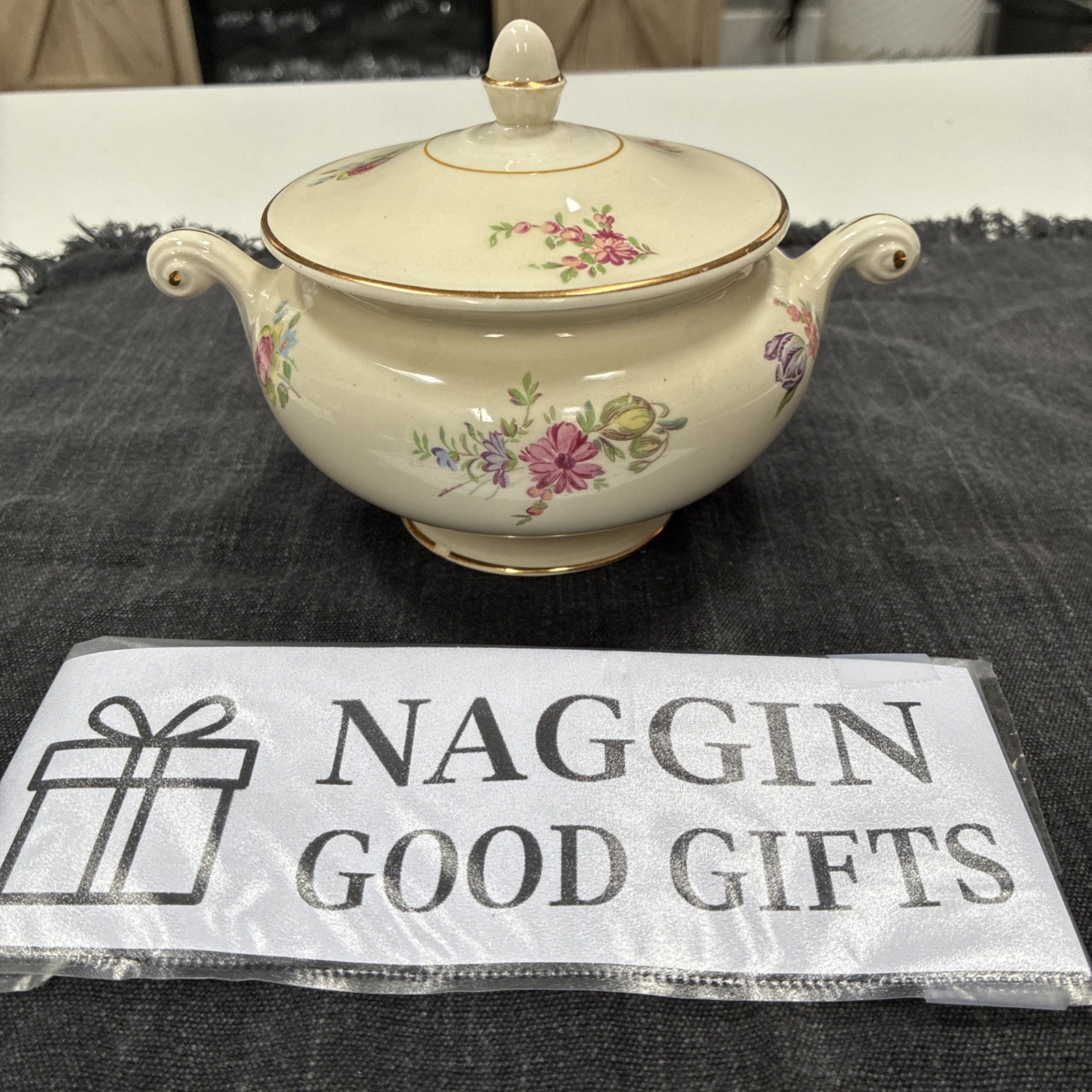 Homer Laughlin Priscilla Sugar Bowl Lid Floral Gold Trim USA Home Institute