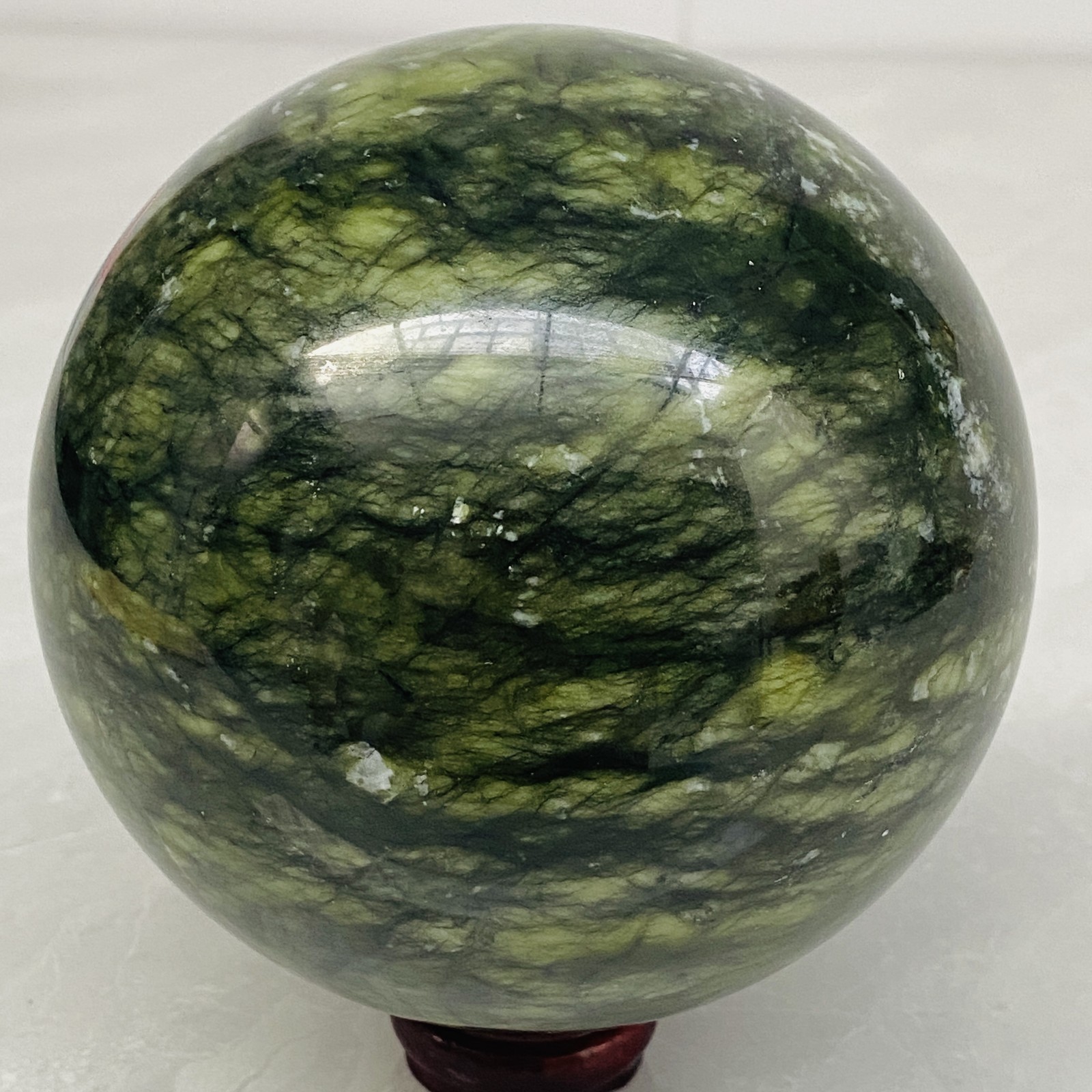 Natural Southern Jade Sphere Green Serpentine Crystal Ball Healing 2100g 4.62LB