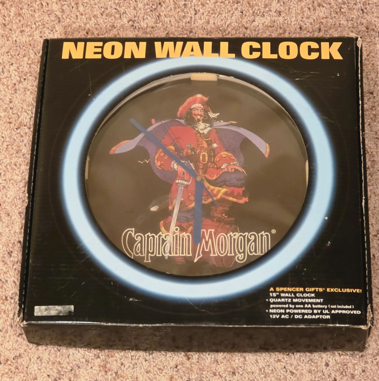 🏴‍☠️ Rare Vintage 1997 Captain Morgan Rum Neon Wall Clock w/Box Spencer Gifts