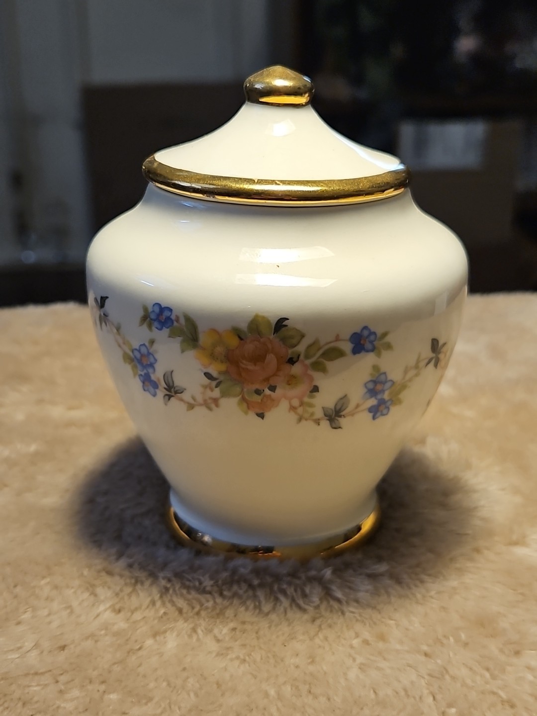 Vintage Petite Porcelain Vase w/ A Floral Design & Gold Trim