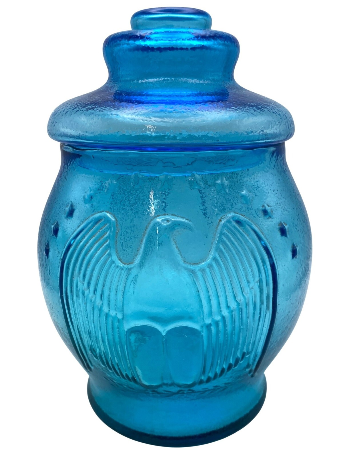 Vintage Kanawha Glass Blue Aqua Eagle Canister Hand Blown West Virginia RARE