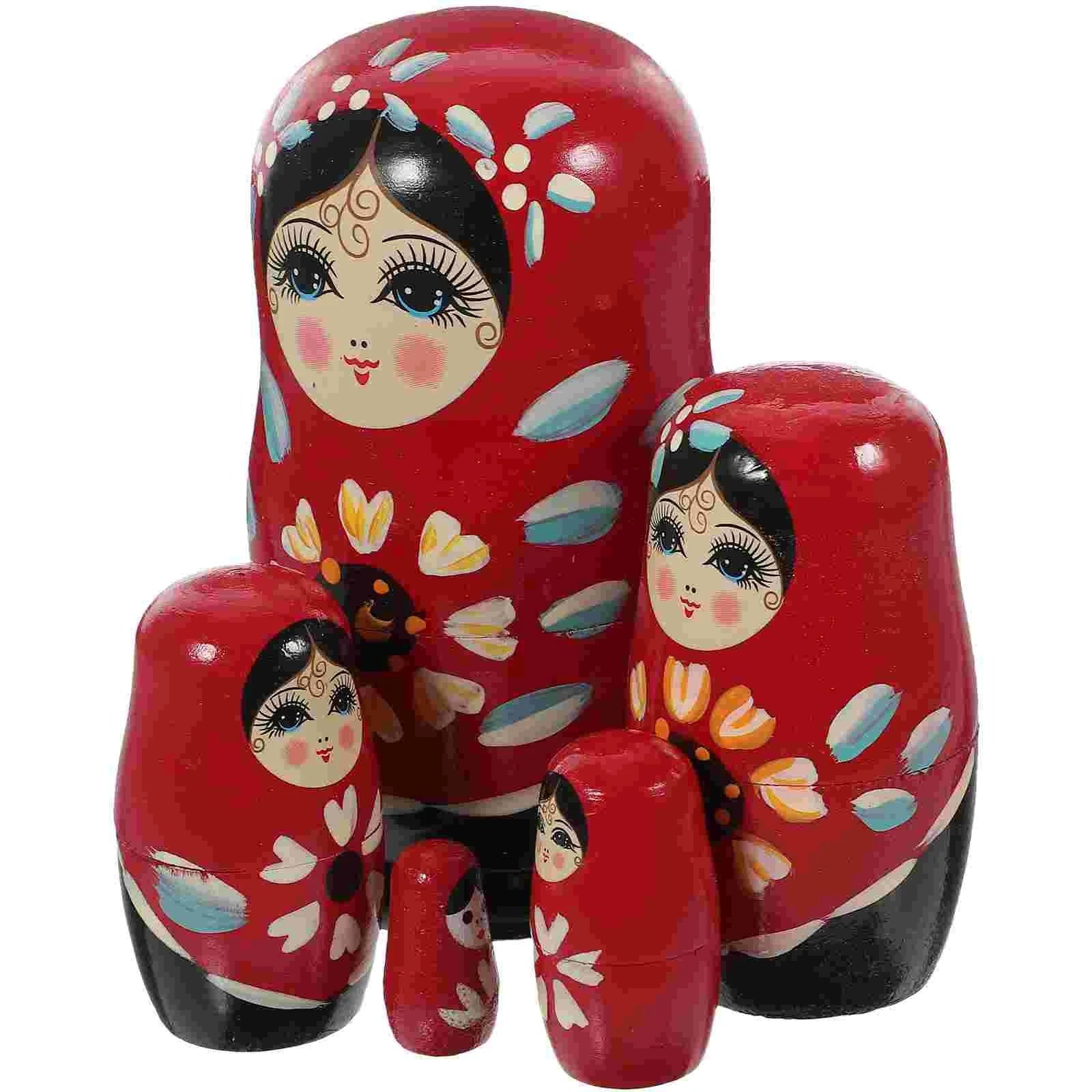 5pcs Russian Matryoshka Nesting Dolls Wooden Stacking Toy Kids Gift