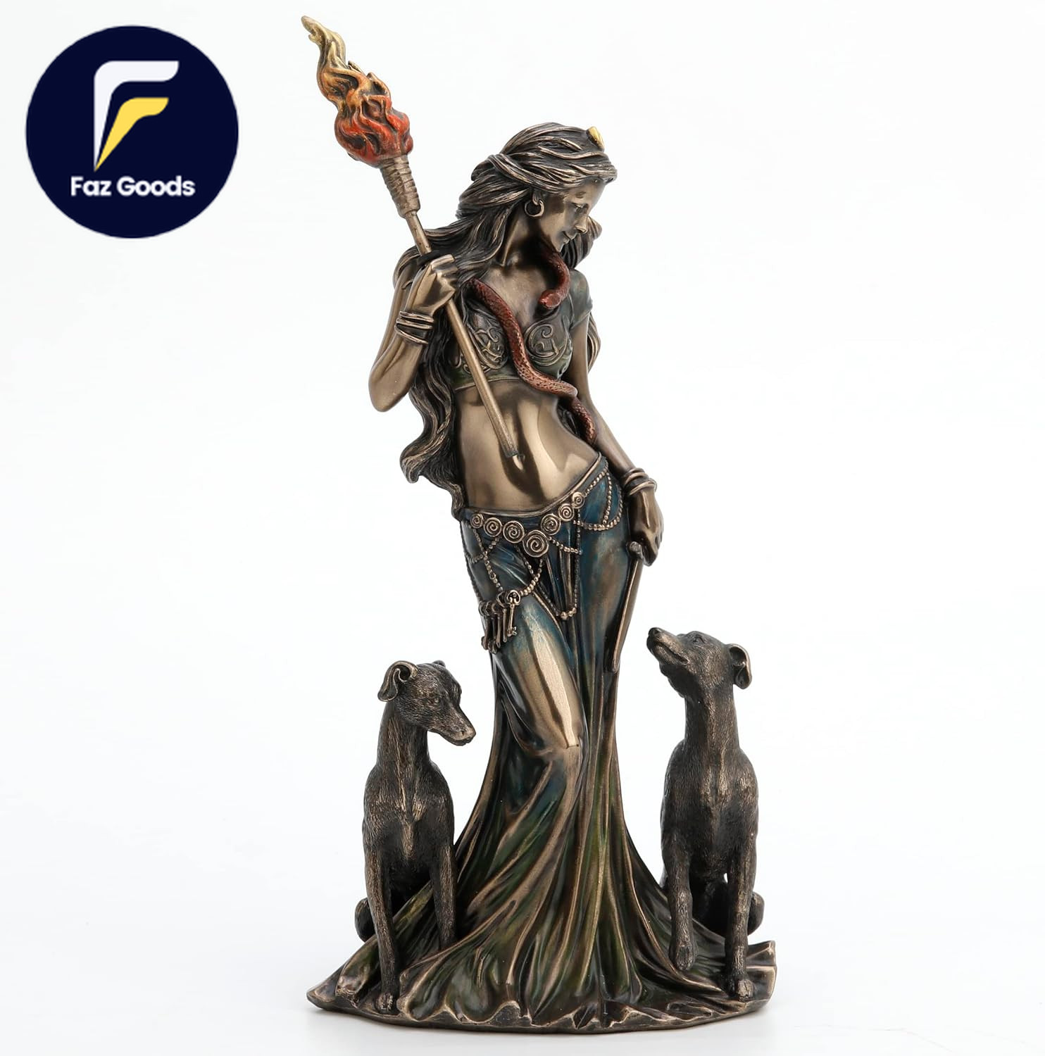 9 1/4 Inch Tall Hecate Greek Goddess of Magic with Her Hounds Cold Cast Bronzed