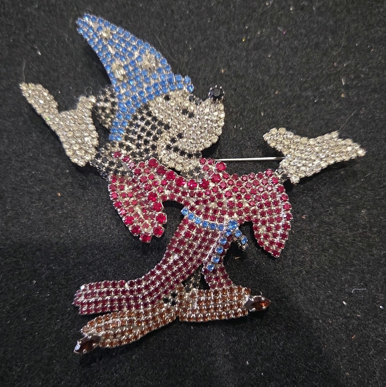Large Vtg Gemstone Sorcerer Mickey Fantasia Brooch