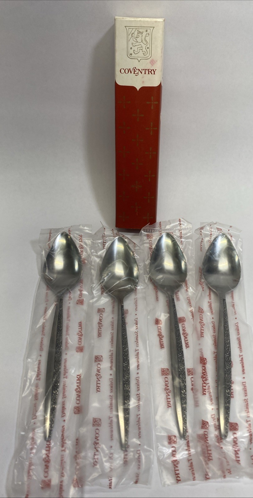 Vintage COVENTRY Japan Stainless Bouquet Set Of 4 Grapefruit Spoons NEW IN BOX