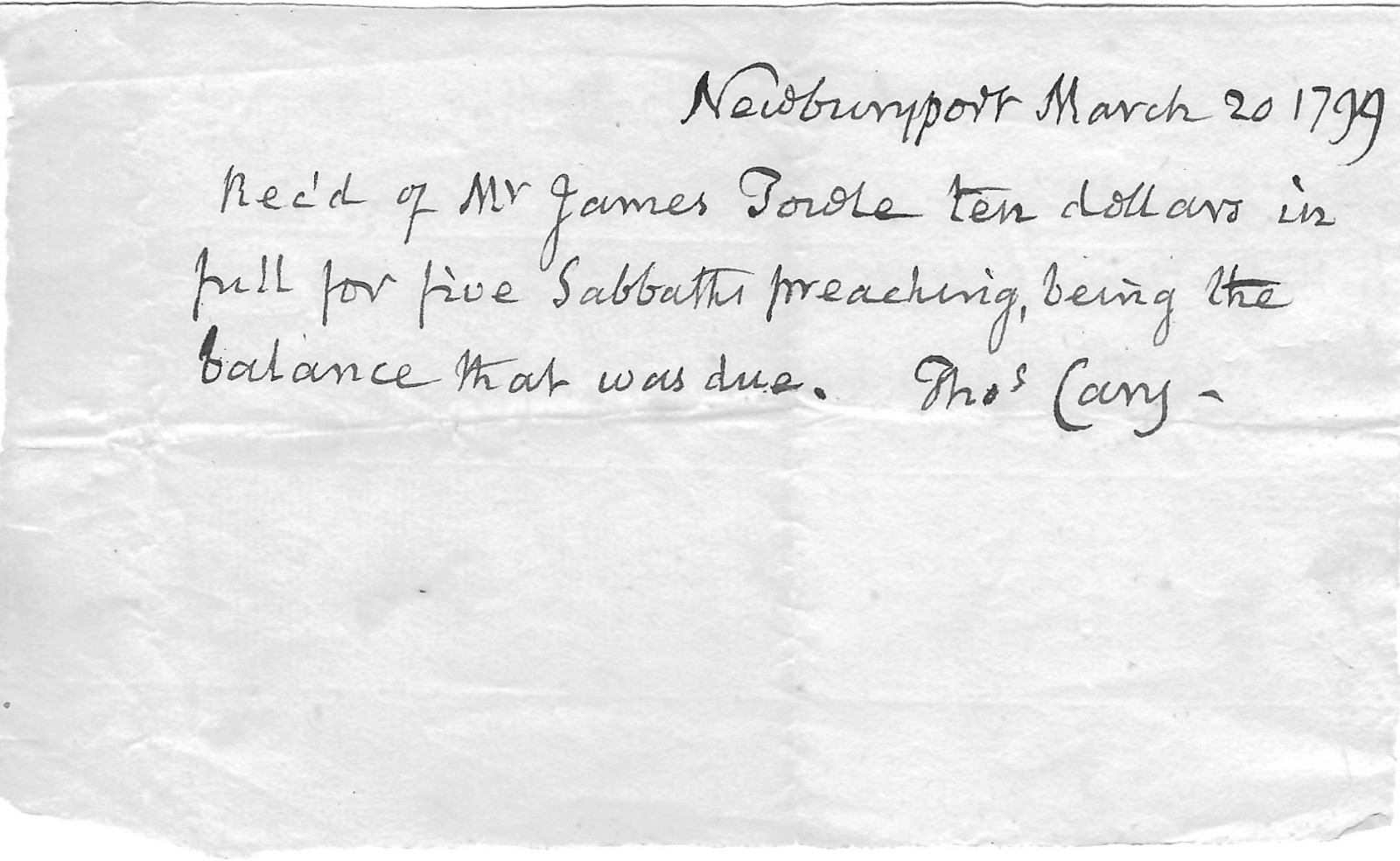 Liberal Rev. Cary, Tolerant Theology, Paid For Massachusetts Sermons In 1799