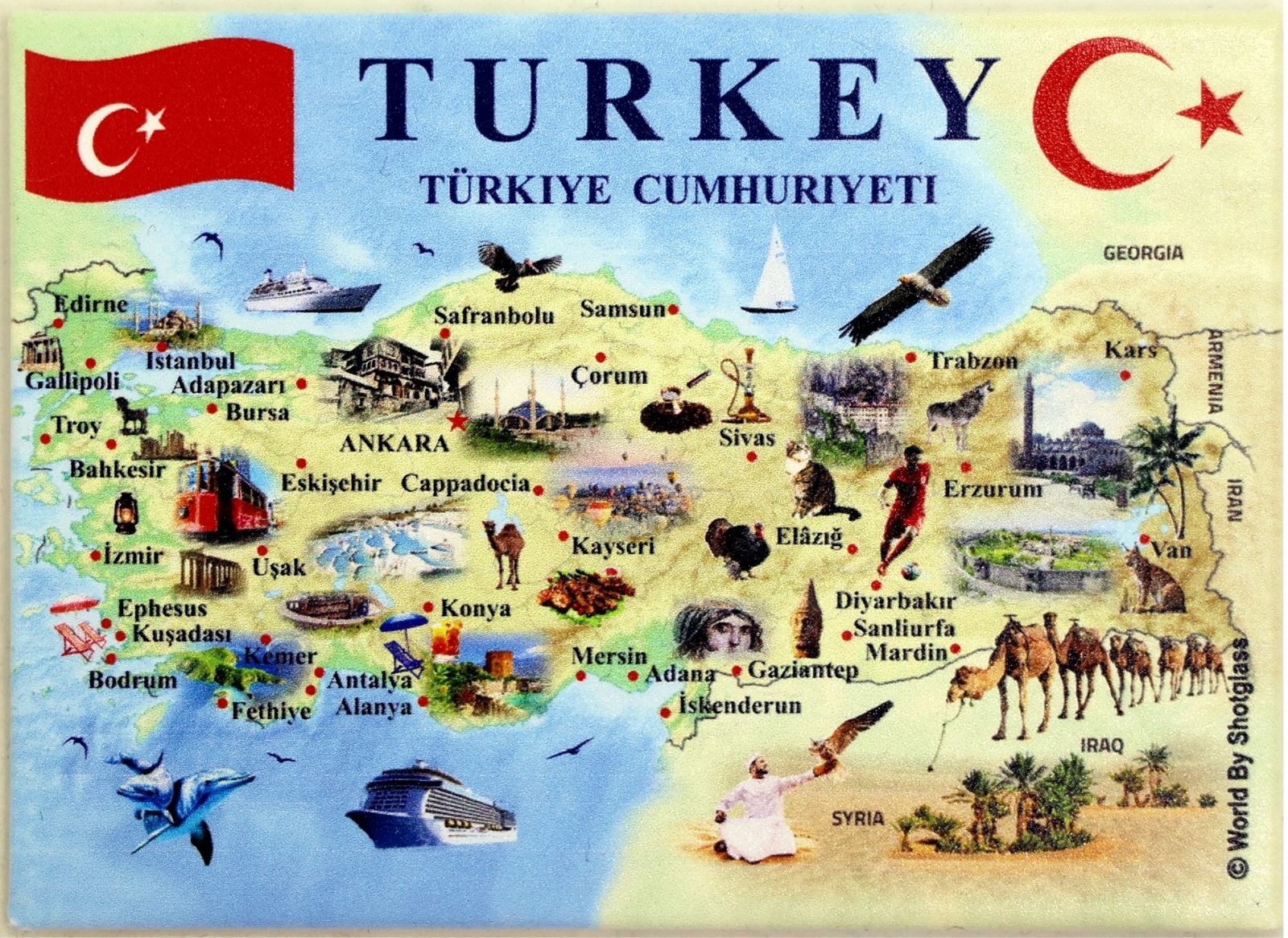 Turkey Graphic Map and Attractions Souvenir Fridge Magnet 2.5\