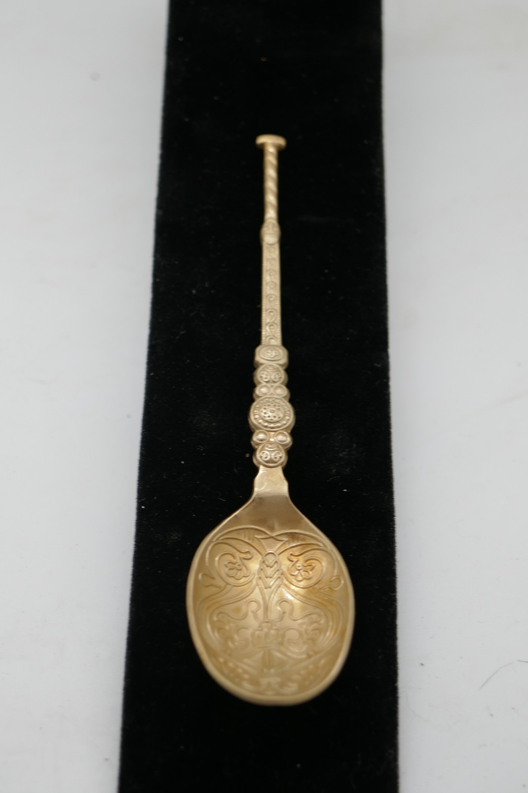 Vintage  Collector Spoon  Fancy Gold Tone Engraved   NICE