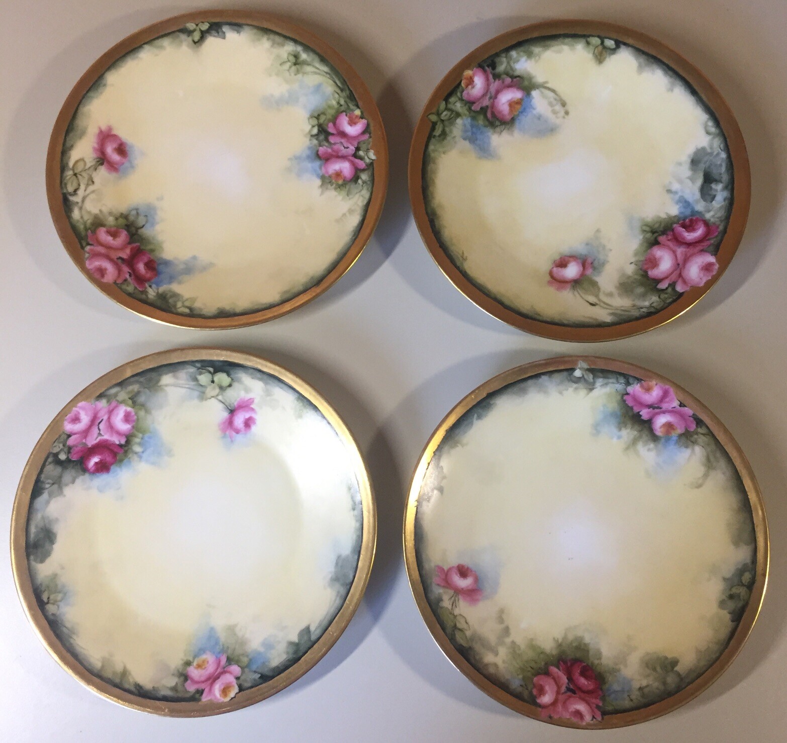 4 Antique Limoges France Hand Painted Roses Salad Dessert Plate 7.5
