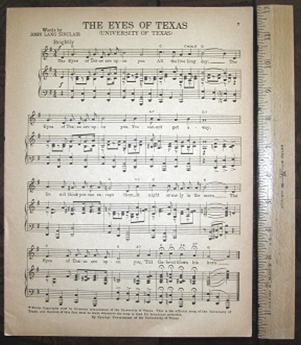 UNIVERSITY OF TEXAS Original Vintage Song Sheet c1945 