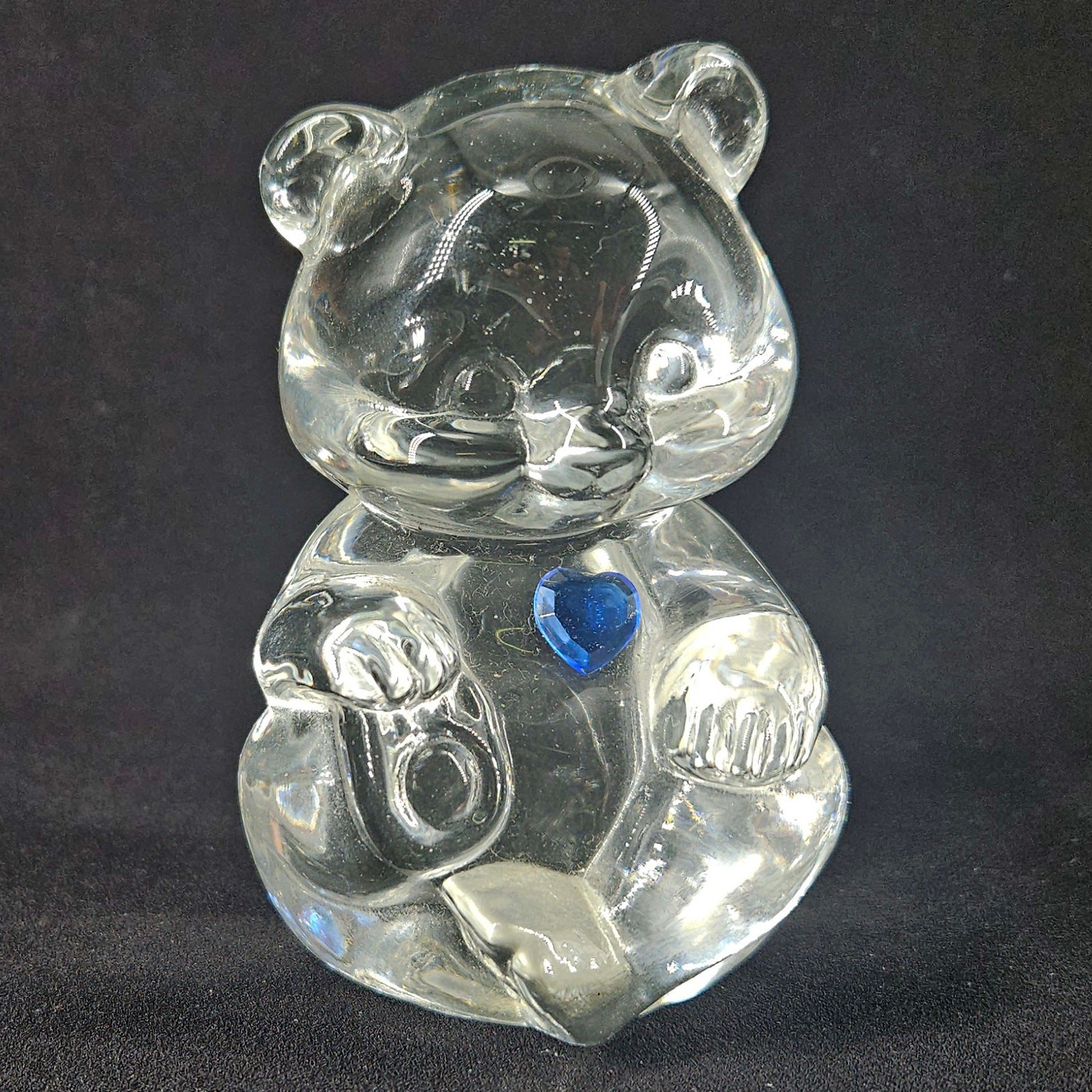 Vintage Fenton Art Glass Clear Birthday Bear Figurine September blue saphire