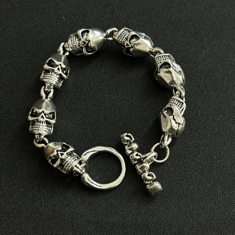 Fashion Jewelry Silver Skull Link Chain Stainless Men's Bracelet 1PC