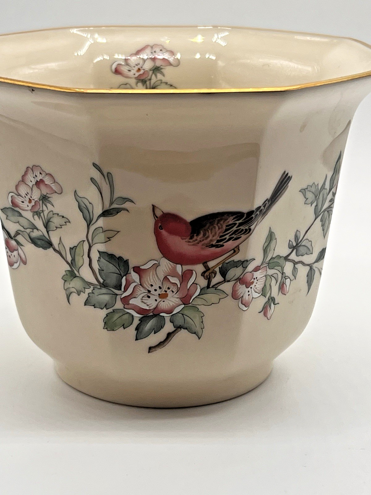 Vintage Lenox Serenade Cache Pot Planter Bird Floral 24K Gold Trim USA