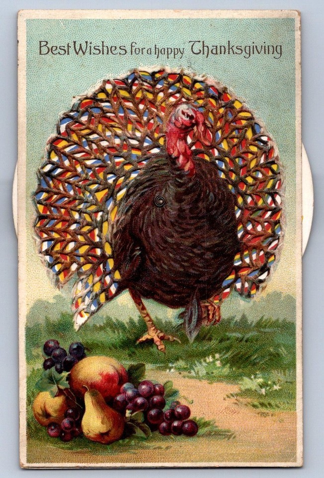 Rare~Kaleidoscope Mechanical ~Spinner~Turkey Thanksgiving~Novelty~ Postcard-s631