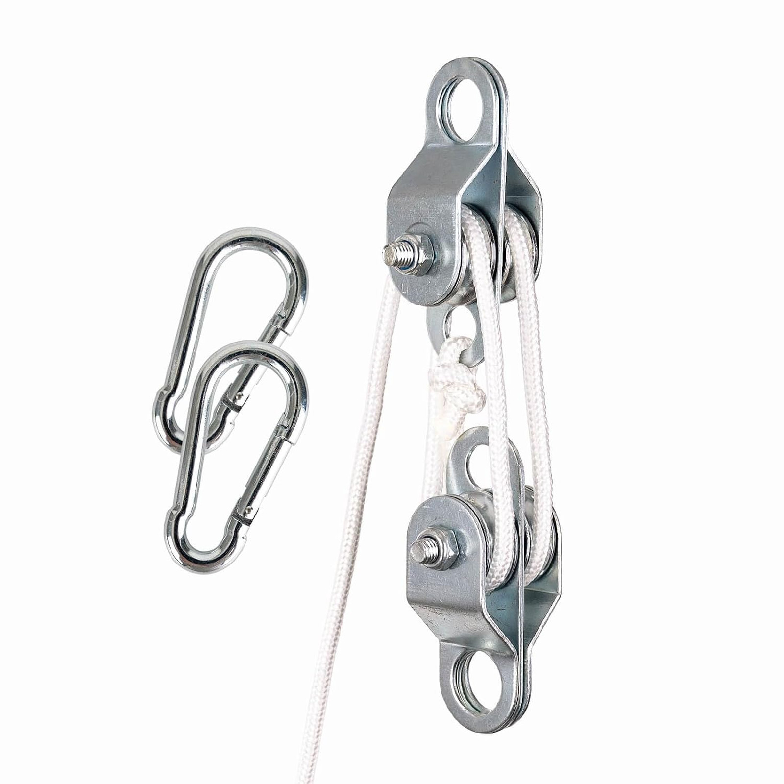 Double Snatch Block and Tackle Pulley System – 32 Ft x 1/4\'\' Rope and Hook,Cable Double Snatch Block and Tackle Pulley System – 32 Ft x 1/4\'\' Rope and Hook,Cable