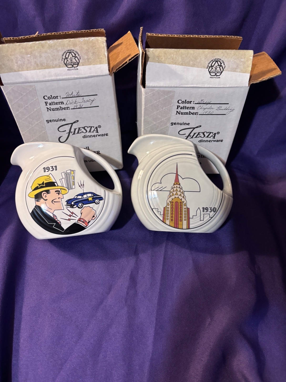 NIB Vintage Fiesta ware Dick Tracy and Chrysler Building juice pitchers HLCCA NIB Vintage Fiesta ware Dick Tracy and Chrysler Building juice pitchers HLCCA
