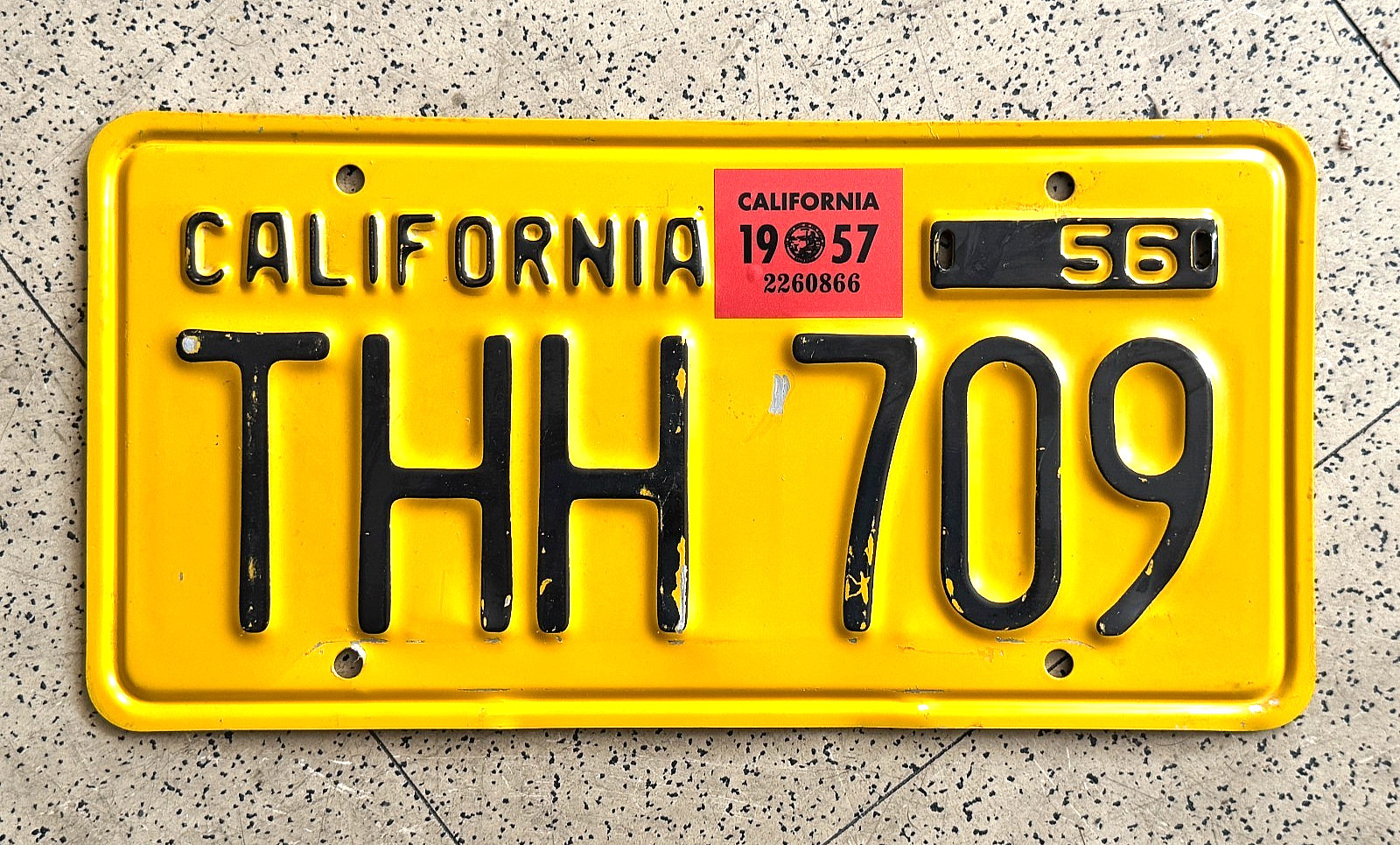 1957/1956 CALIFORNIA license plate – ORIGINAL –BRILLIANT vintage antique car tag