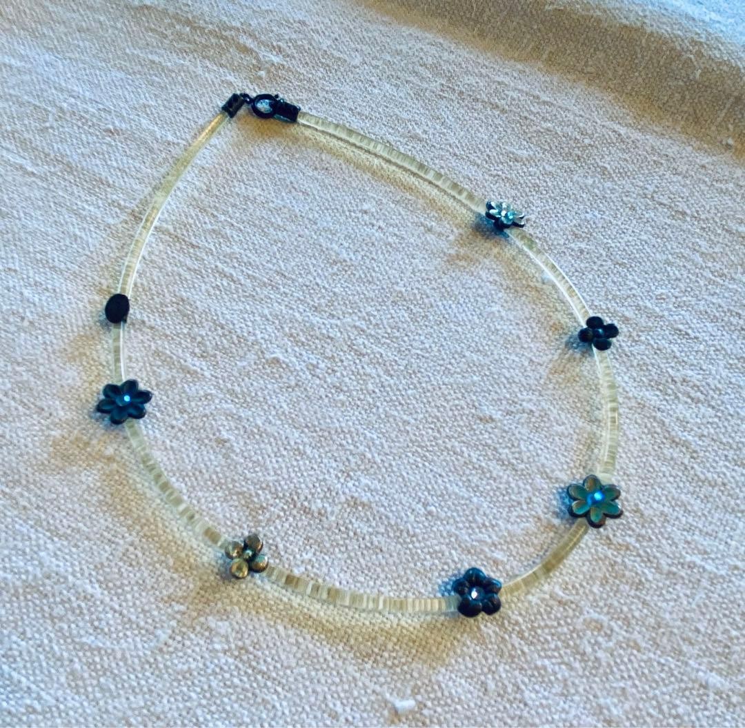 ZOE COSTE Vintage French Choker Necklace Transparent Vinyl Flower, Excellent