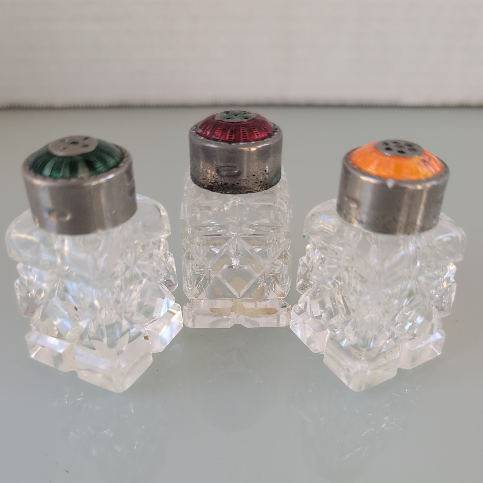 Raimond Japan Vintage Silverplate Salt & Pepper Shakers Cut Glass Lot of 3
