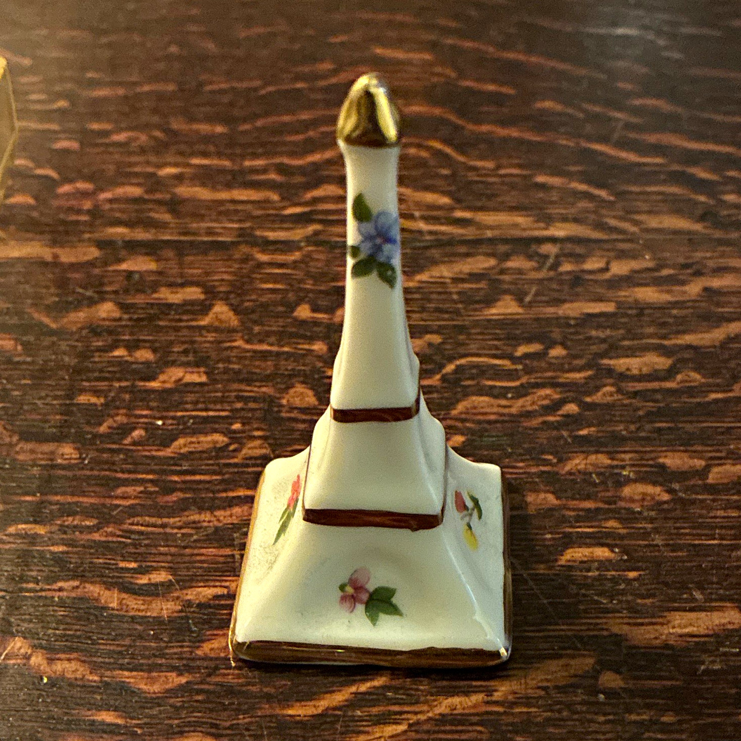 Porcelain Miniature Obelisk Figurine Floral White Gold Glossy Boxed