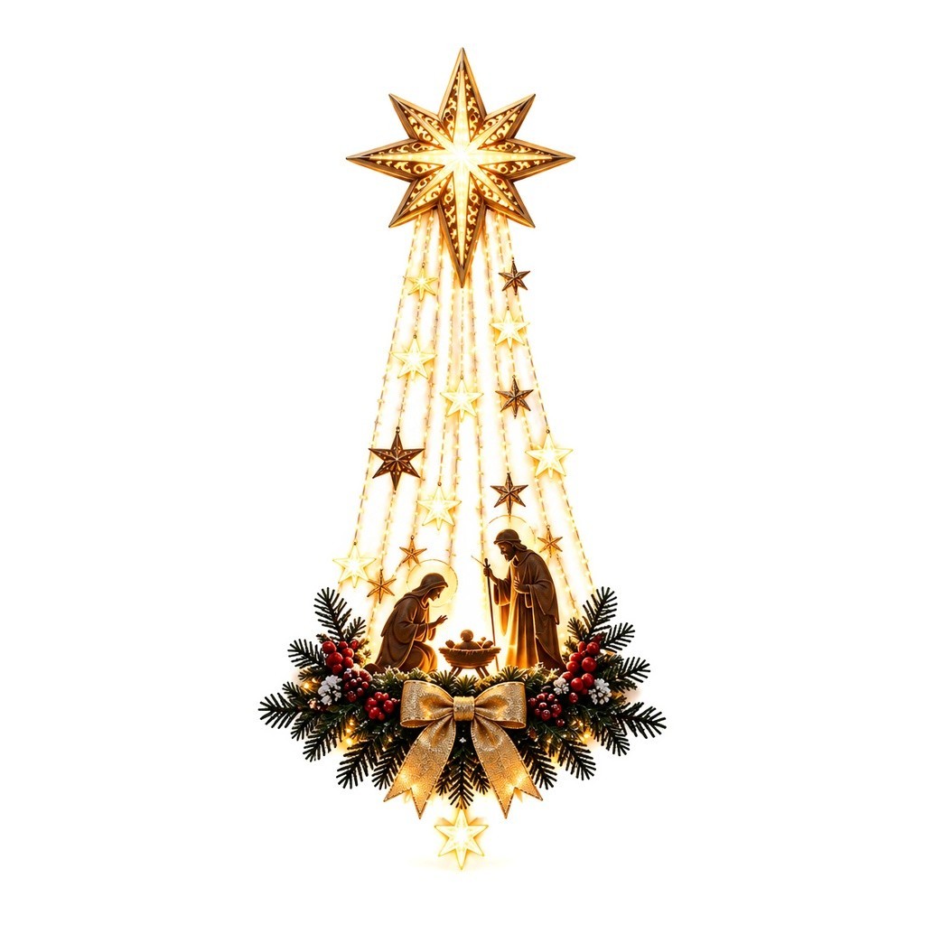 Nativity Wall Decor Christmas Holy Family Star LED Light Hanging Ornament
