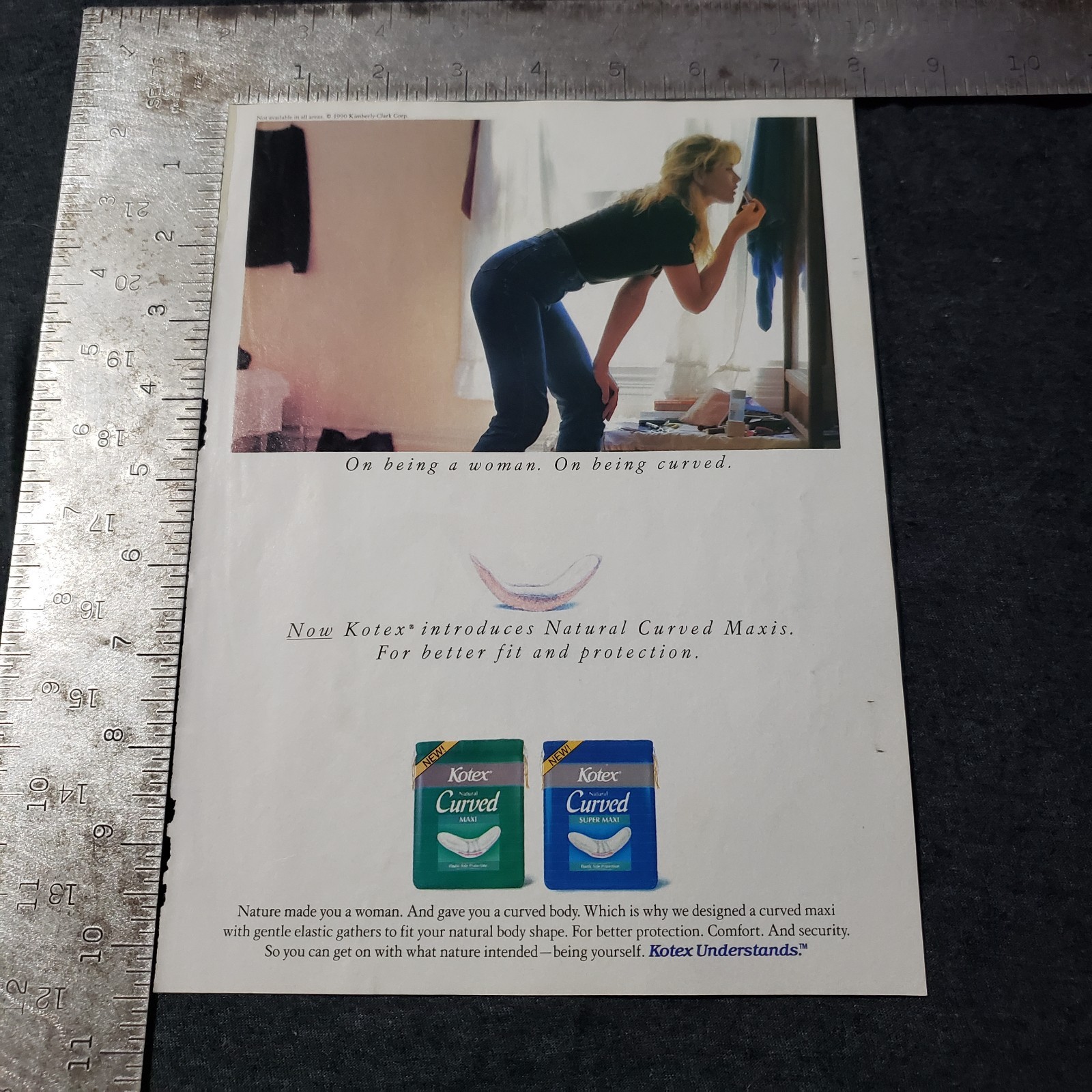 1990 Kotex Curved Maxi Original Vintage Print Ad Feminine Hygiene Pads
