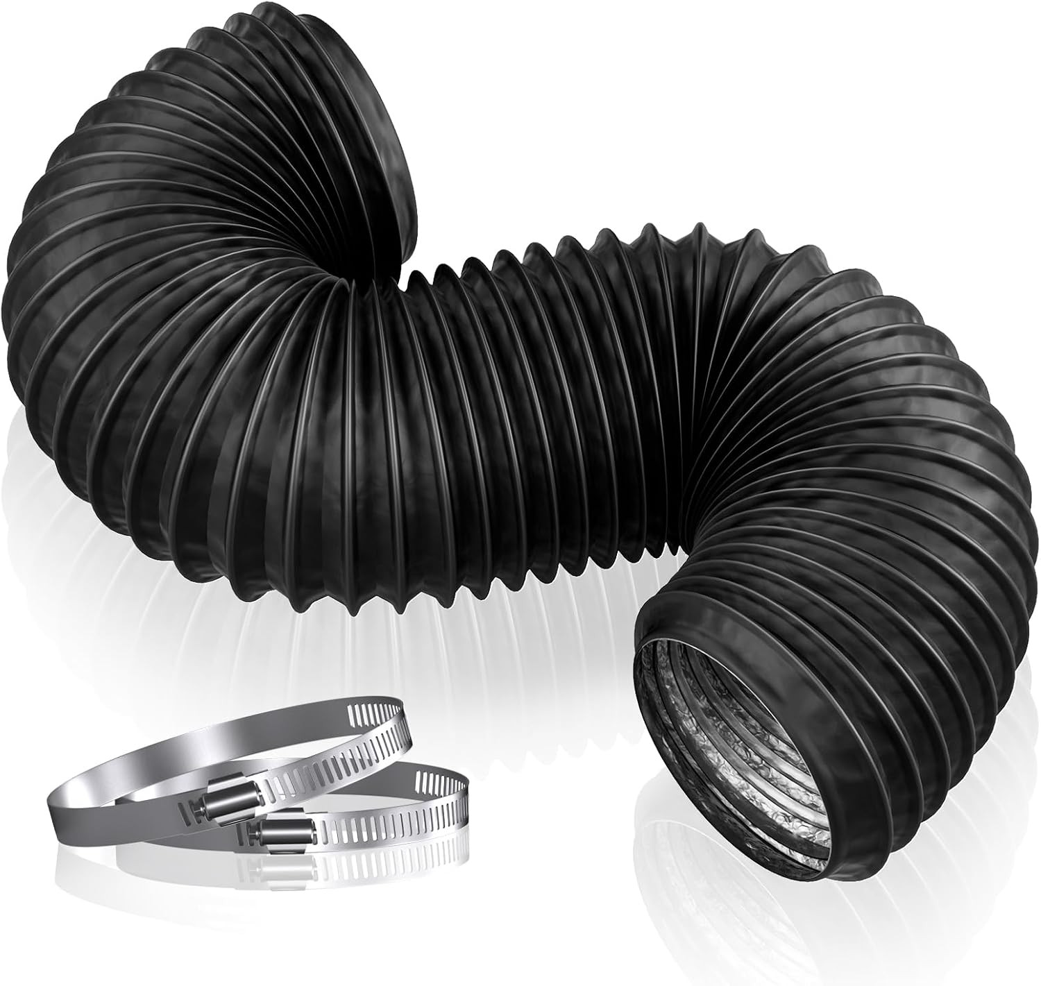 4 Inch 5FT Dryer Vent Hose, Flexible Exhaust Duct Hose with 2 Hose Clamps for...