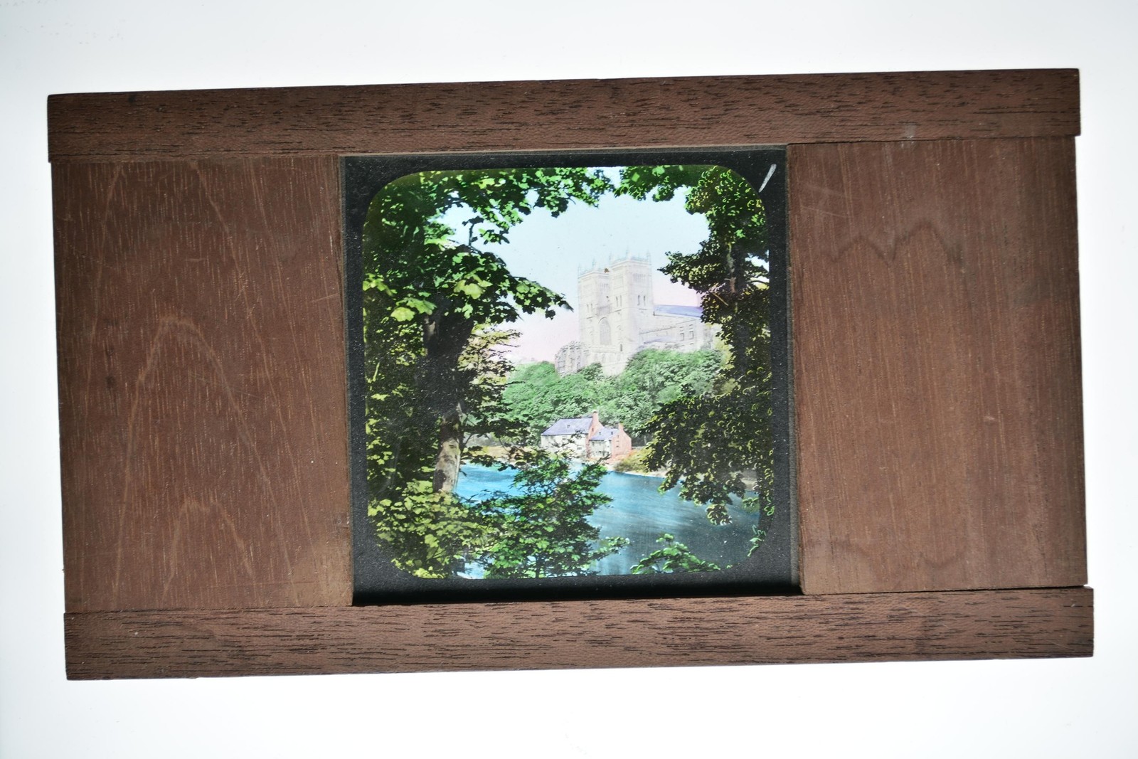 Durham Cathedral River Wear Dissolving Pair Wooden Magic Lantern Slides 19th C