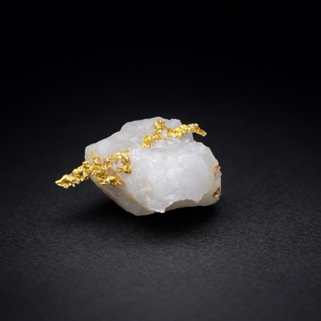 Native Gold on Milky Quartz – Folsom, California – 1.542 g