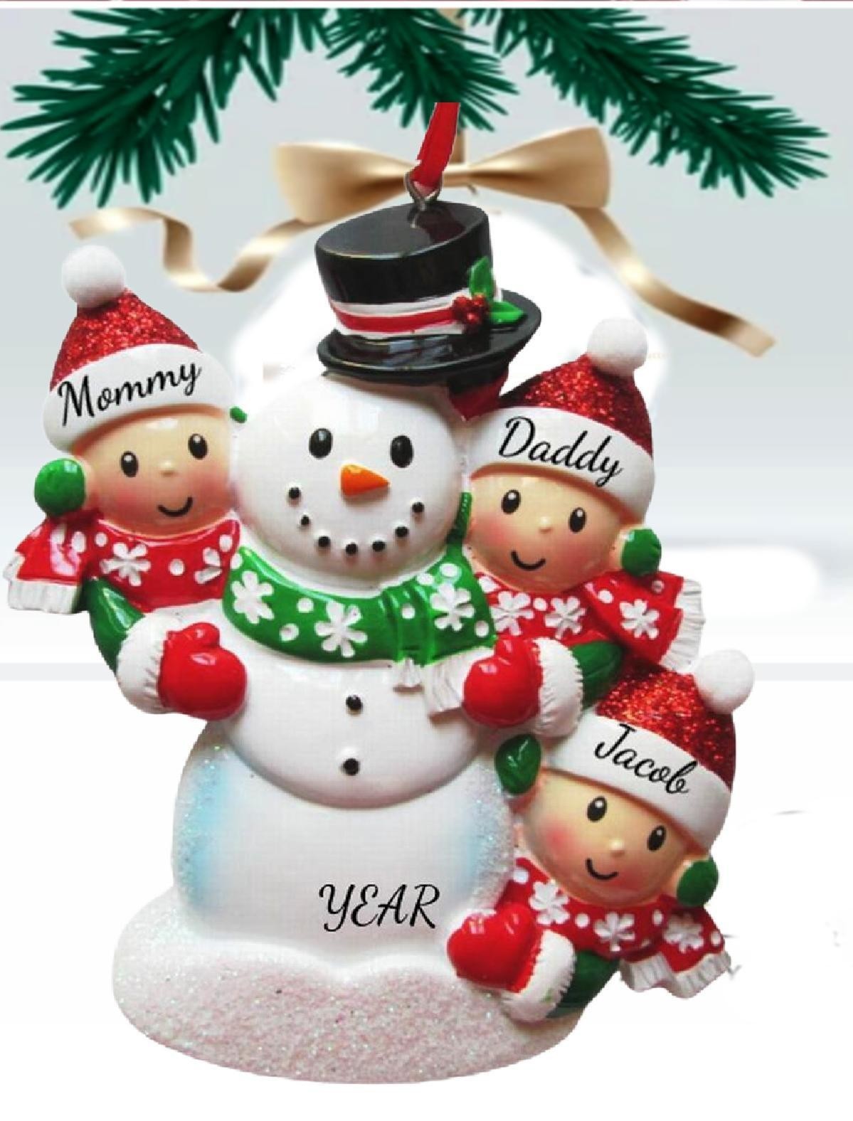 Personalized Family Christmas Ornament, Building a Snowman with 2-6 Names