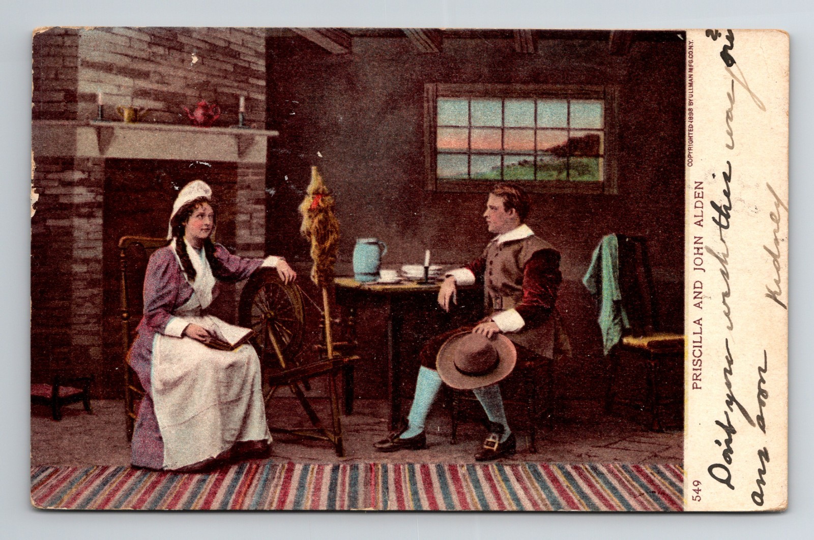 Postcard Priscilla and John Alden  - ©1898 - Posted Wilmington DE 1906