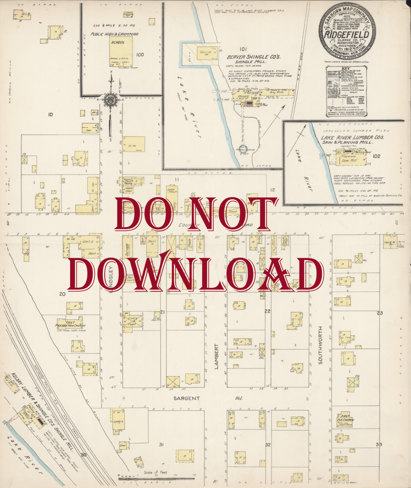 Poster 1912 Ridgefield  Washington Street map 16X20\