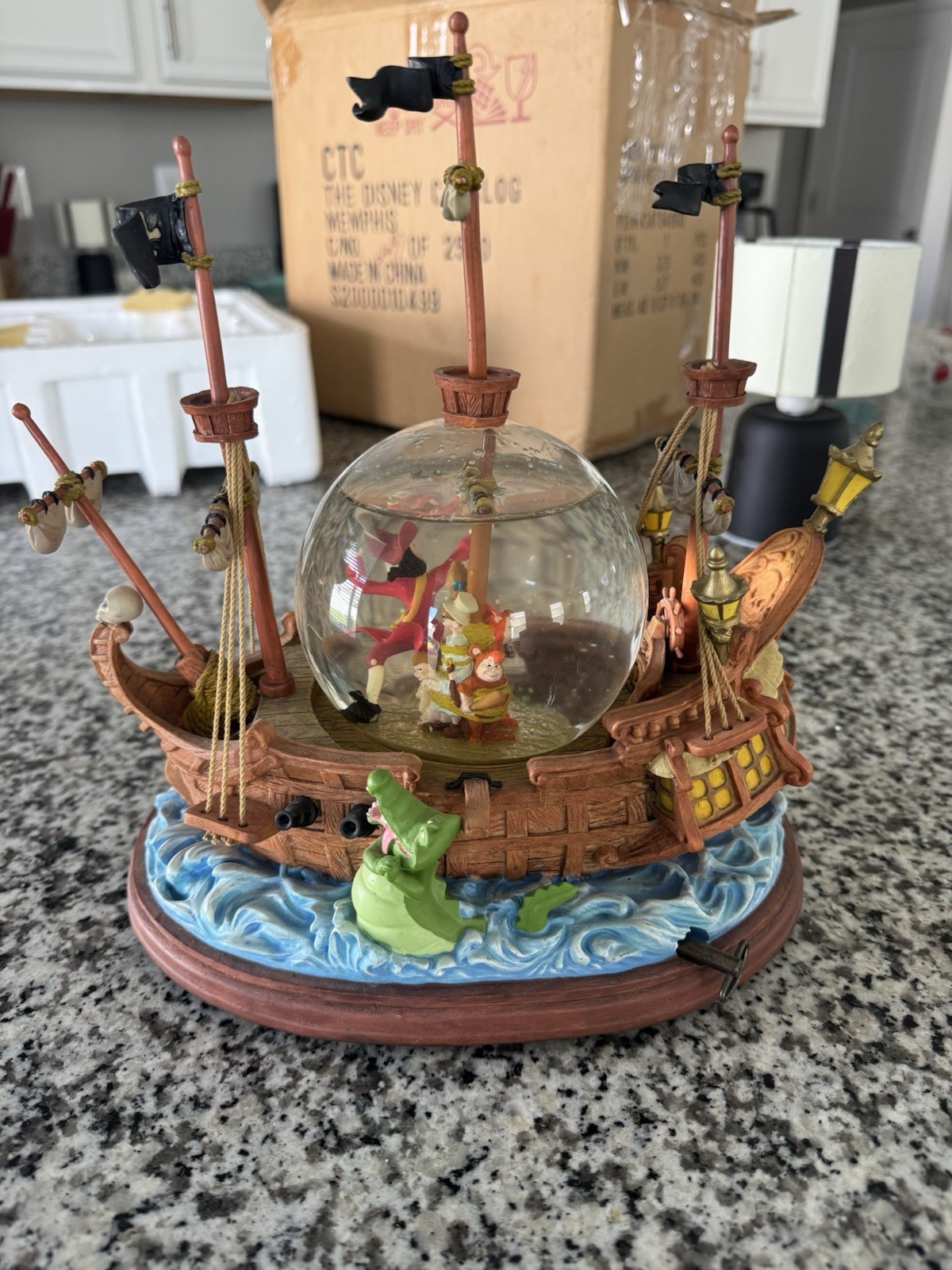 Disney Peter Pan 'You Can Fly' Pirate Ship Snow Globe Music Box Disney Peter Pan 'You Can Fly' Pirate Ship Snow Globe Music Box