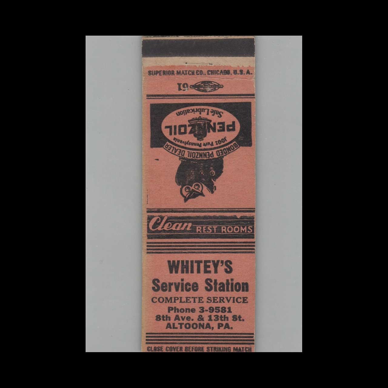 Matchbook Cover Whitey\'s Service Station Altoona PA