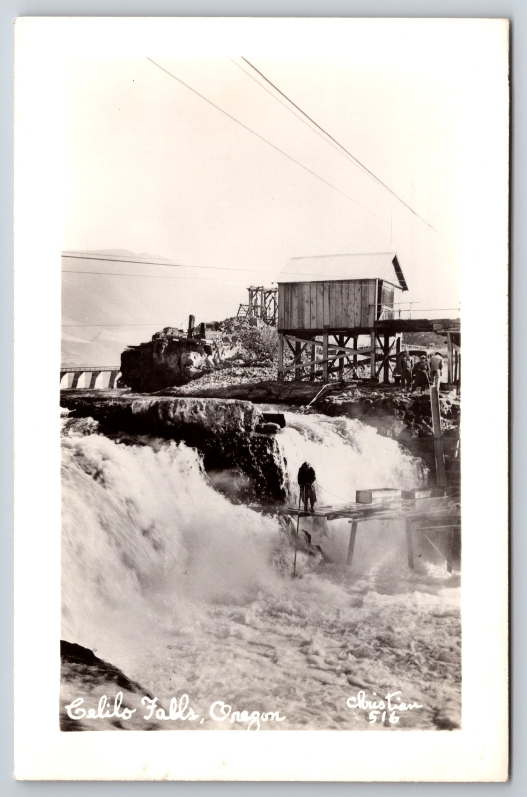 Celilo Falls Oregon Fishing Platforms Structures Christian Real Photo RPPC