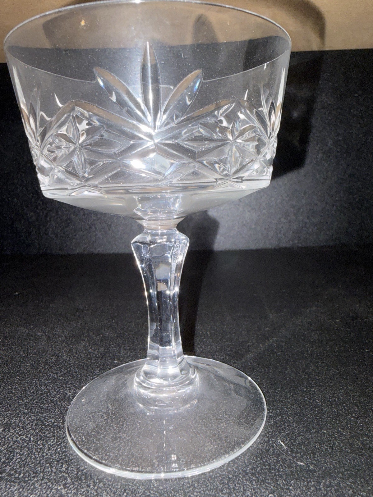12 Vintage Cut Crystal Champagne Coupe Sherbet Glasses Leaf Starburst 5”