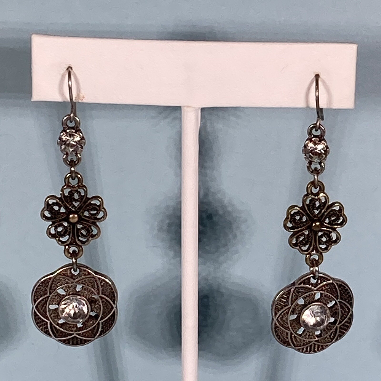 Pair of Rhinestone Accented Drop/Dangle Pierced Earrings