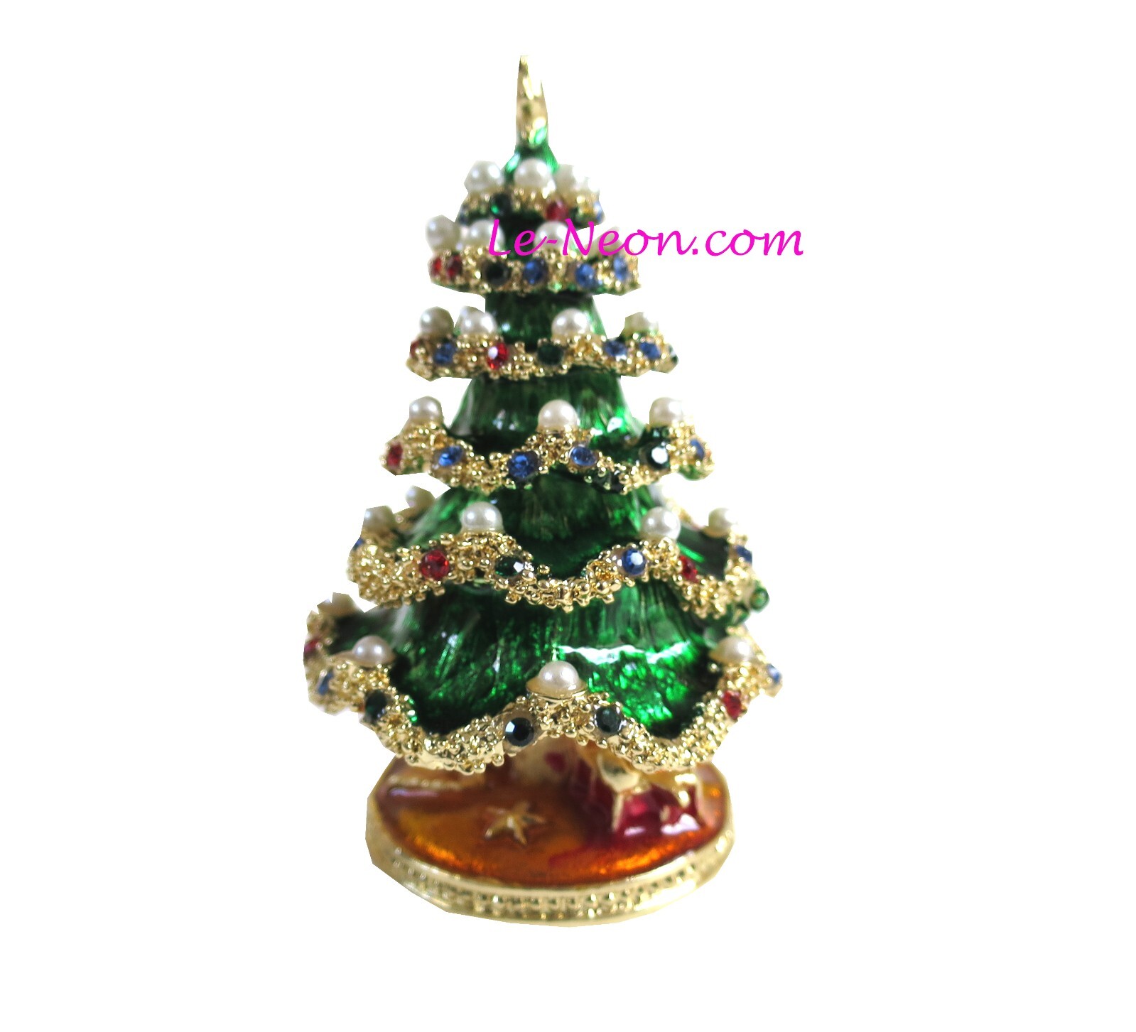 Bejeweled Christmas Tree Hinged Metal Enameled Rhinestone Trinket