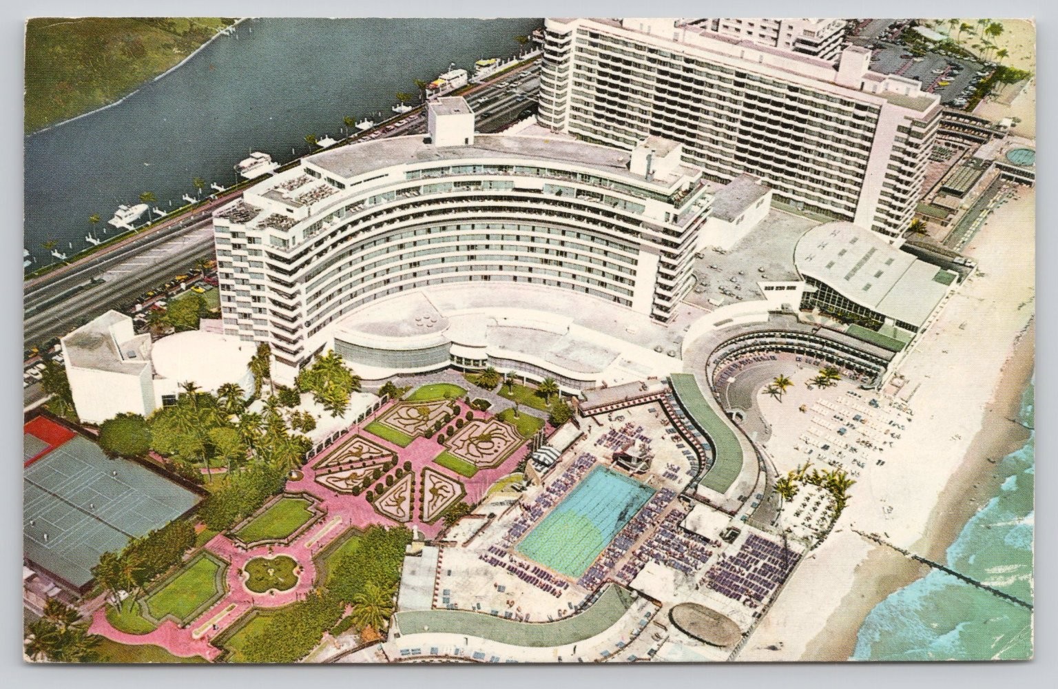 Vintage 1959 Fontainebleau Miami Beach Florida Aerial View Postcard