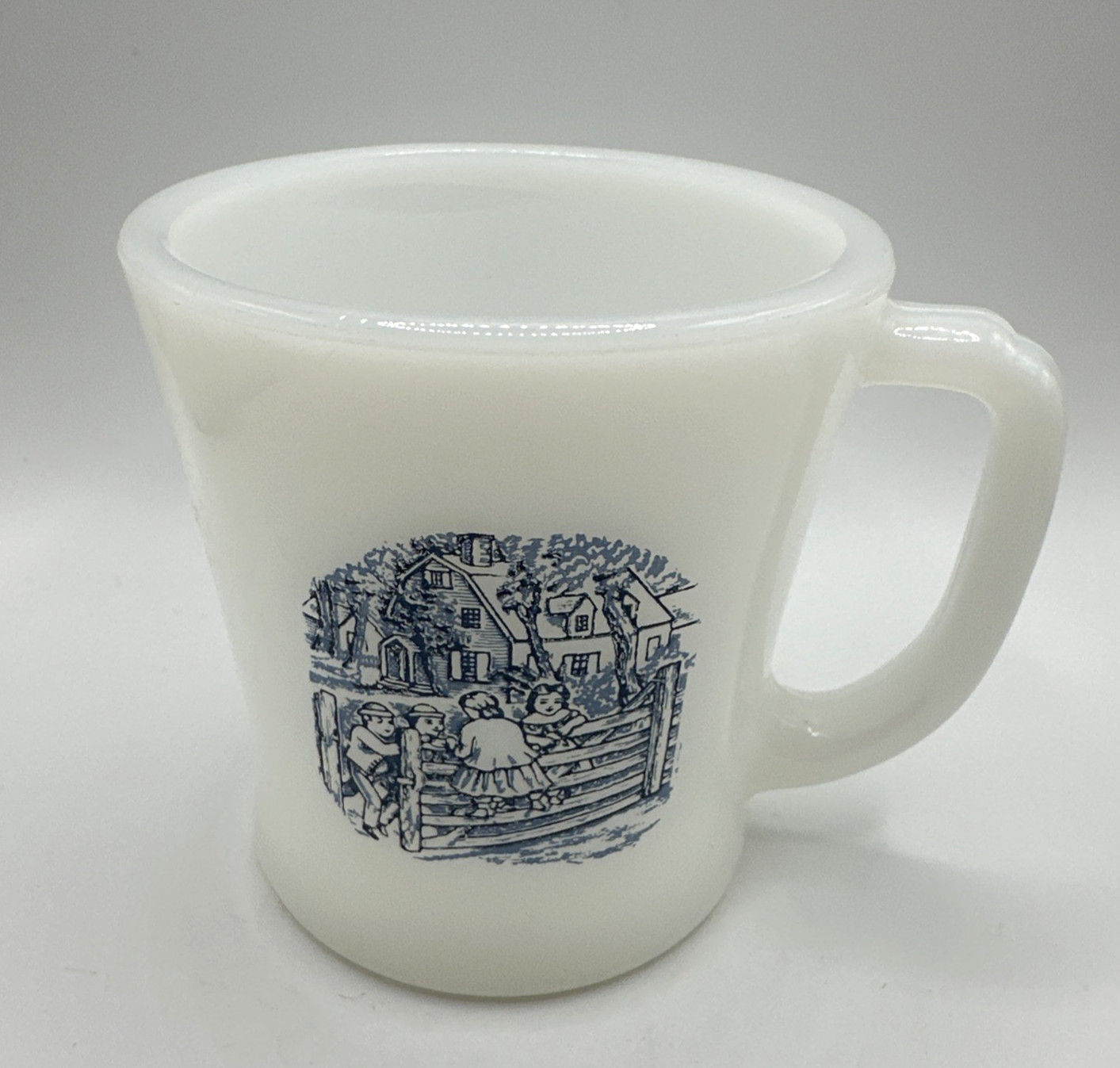 Vintage Milk Glass Coffee Cup Currier And Ives Mug