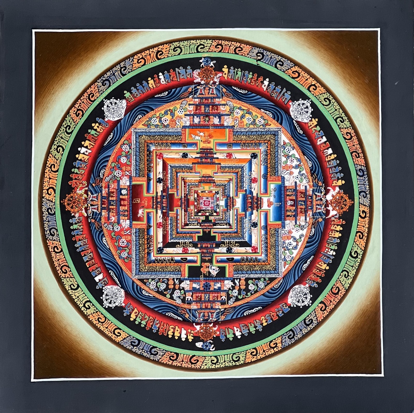 HAND-PAINTED KALACHAKRA MANDALA – WHEEL OF LIFE TIBETAN THANGKA PAINTING