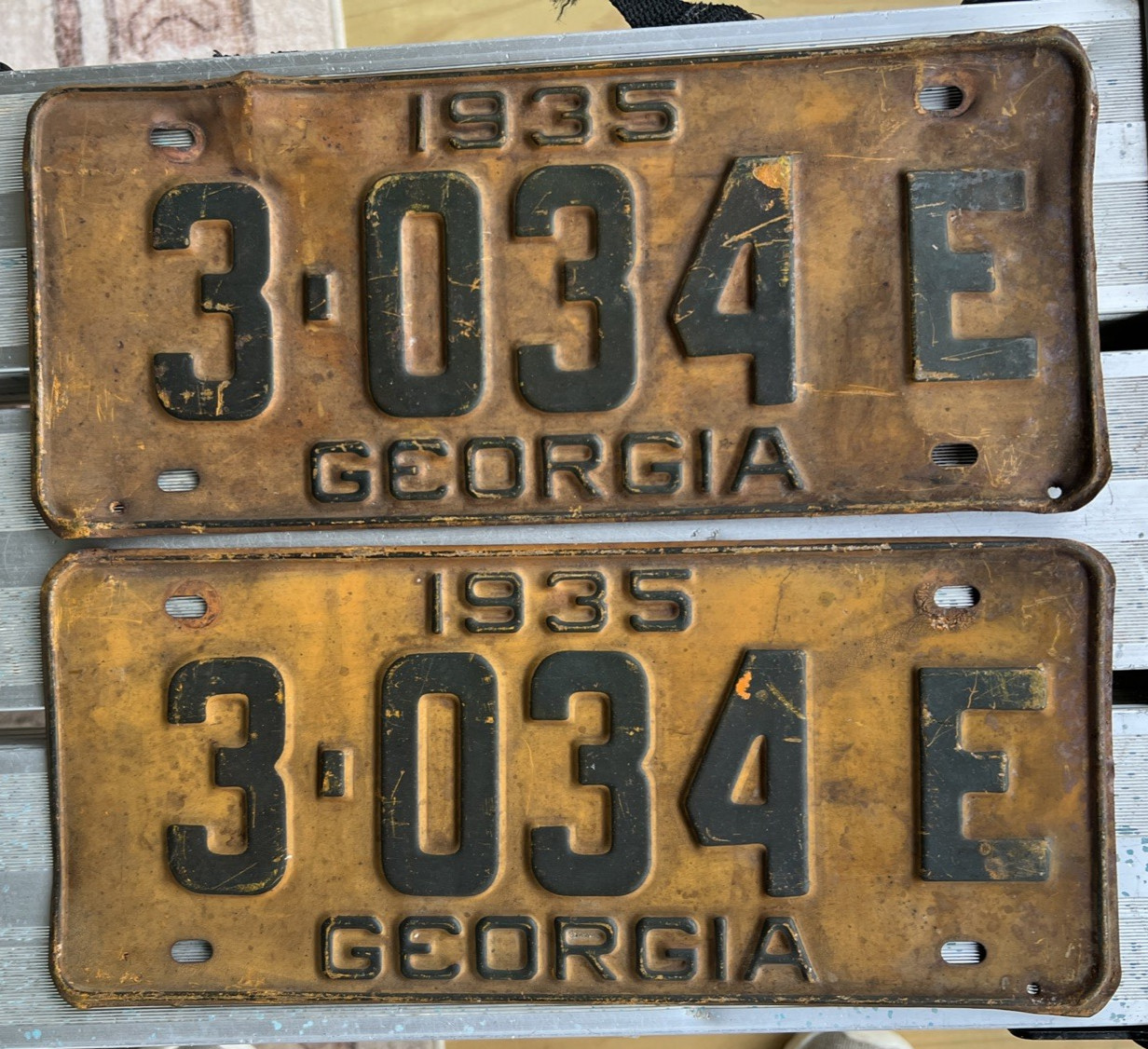 VTG 1935 Georgia License Plate Rare Pair All Original Paint Metal Good Classic