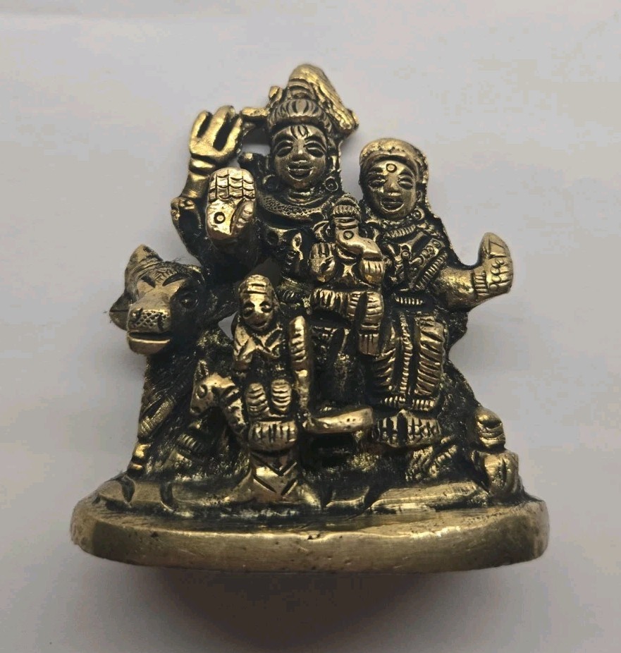Brass Radha Krishna Idol Sculpture with Cow And Child  7 cm