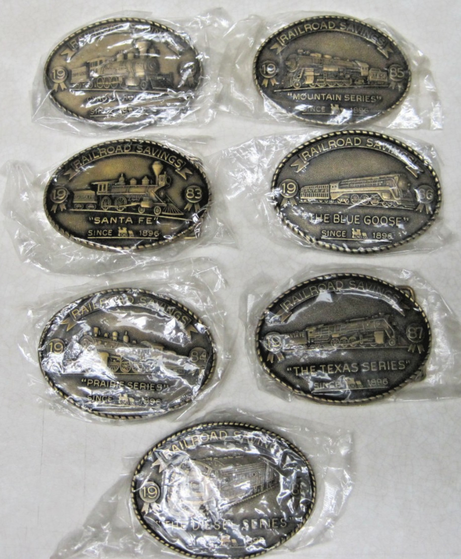 Railroad Savings Locomotive Series Complete Set of 7 New Commemorative Buckles