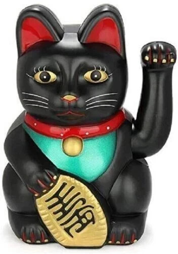 Large Feng Shui BLACK BECKONING CAT Wealth Lucky Waving Kitty Maneki Neko Large Feng Shui BLACK BECKONING CAT Wealth Lucky Waving Kitty Maneki Neko