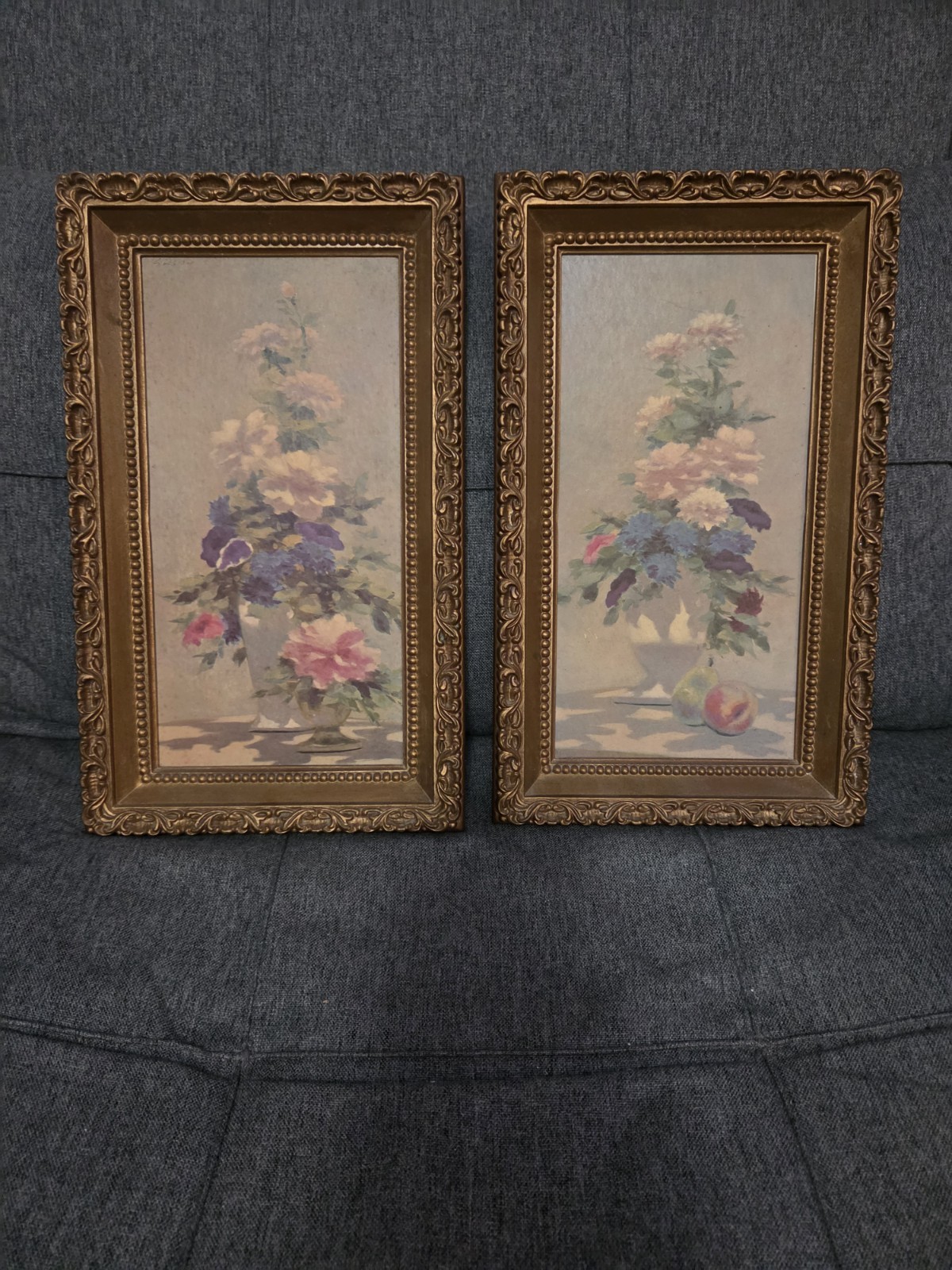 Vtg Truart Wall Hangings Regency Floral Vases Gold Pair Plastic Lightweight 9x15